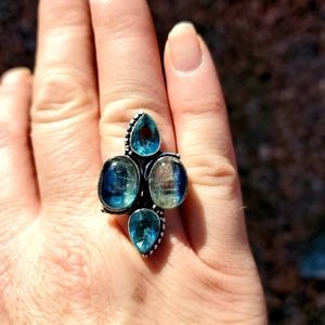 New Kyanite & Blue Topaz 925 Silver Ring.
